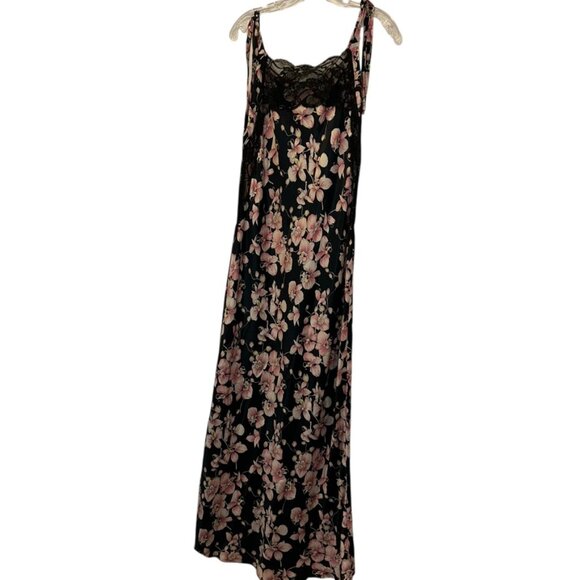 Valentino Italy Intimo STUNNING silk black pink floral maxi slip dress M - Picture 1 of 4